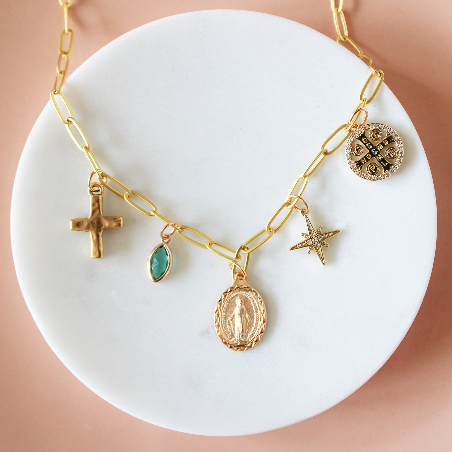 Catholic Wear Your Faith Charm Necklace – Gold Paperclip Chain
