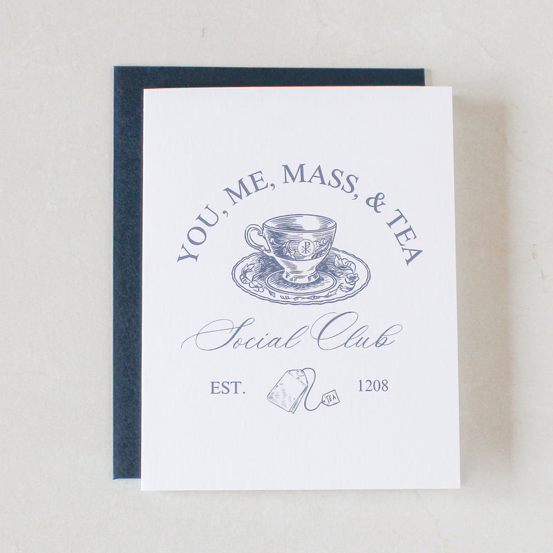 Catholic Greeting Card, "You, Me, Mass, & Tea" Social Club Coastal Crest