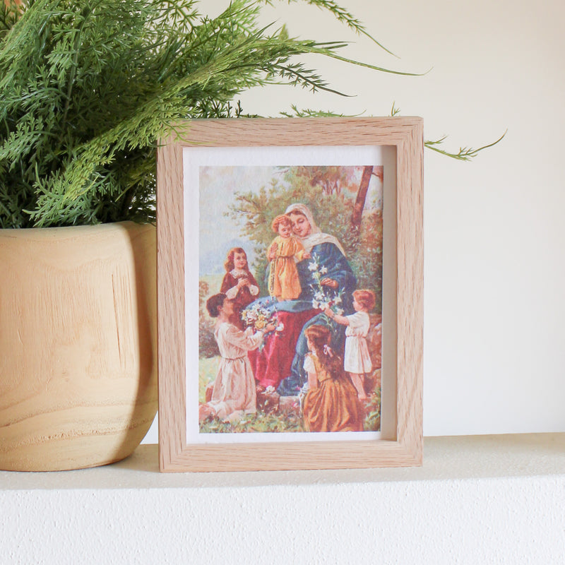 Mama Mary and the Children on Deckled-edge Handmade Paper Sacred Art Print