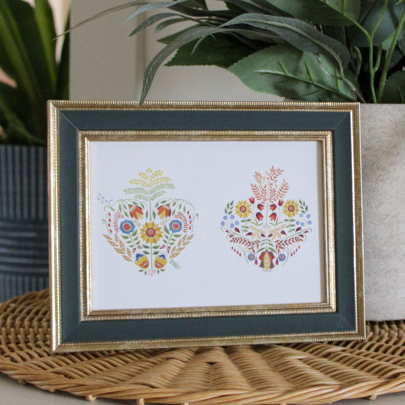 Folk Art Sacred and Immaculate Hearts Print: 5x7