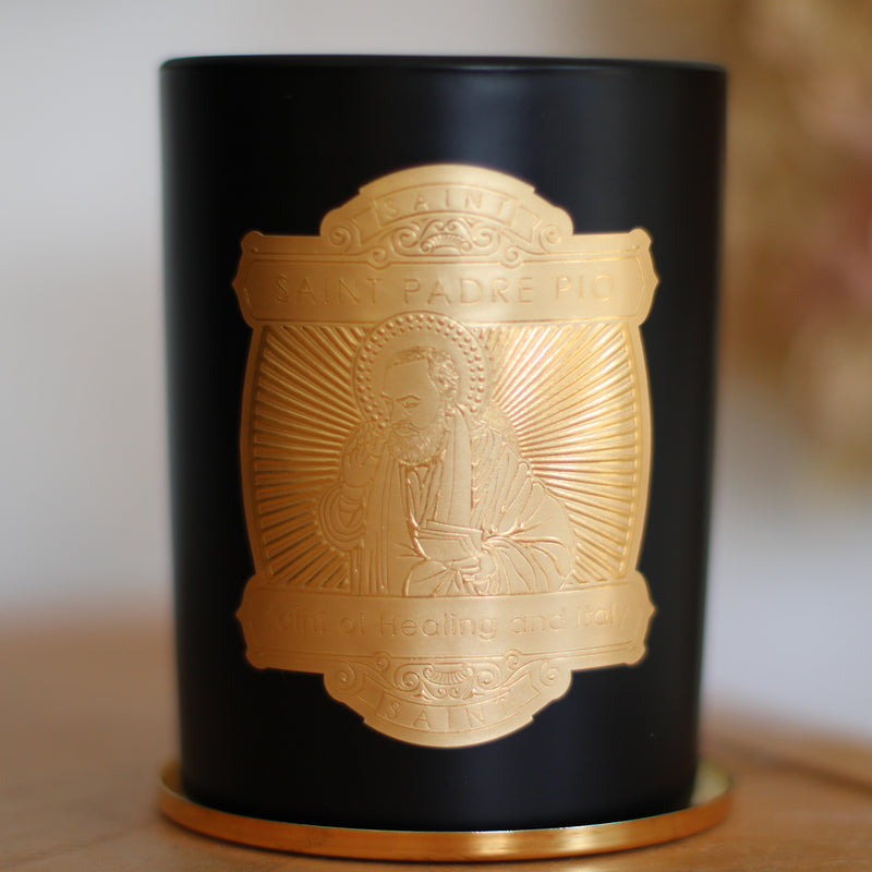 Saint Padre Pio Candle: Amber and Heliotrope