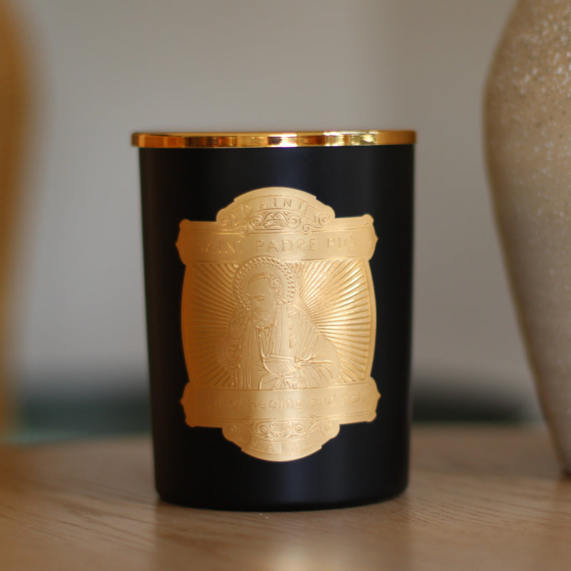 Saint Padre Pio Candle: Amber and Heliotrope