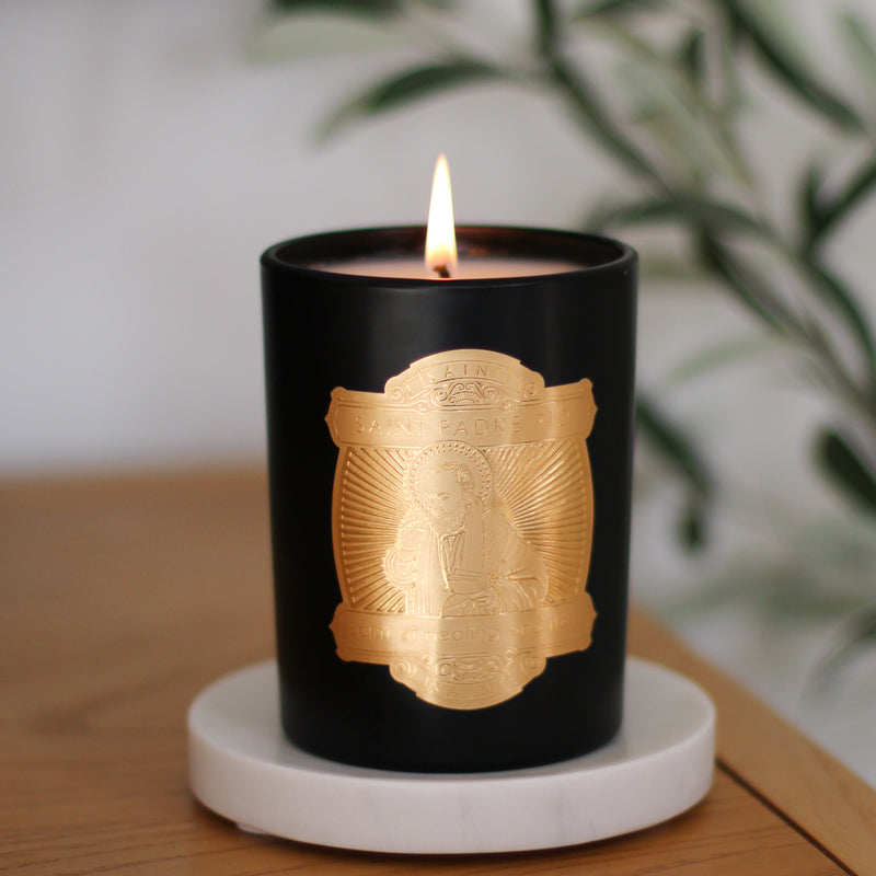 Saint Padre Pio Candle: Amber and Heliotrope