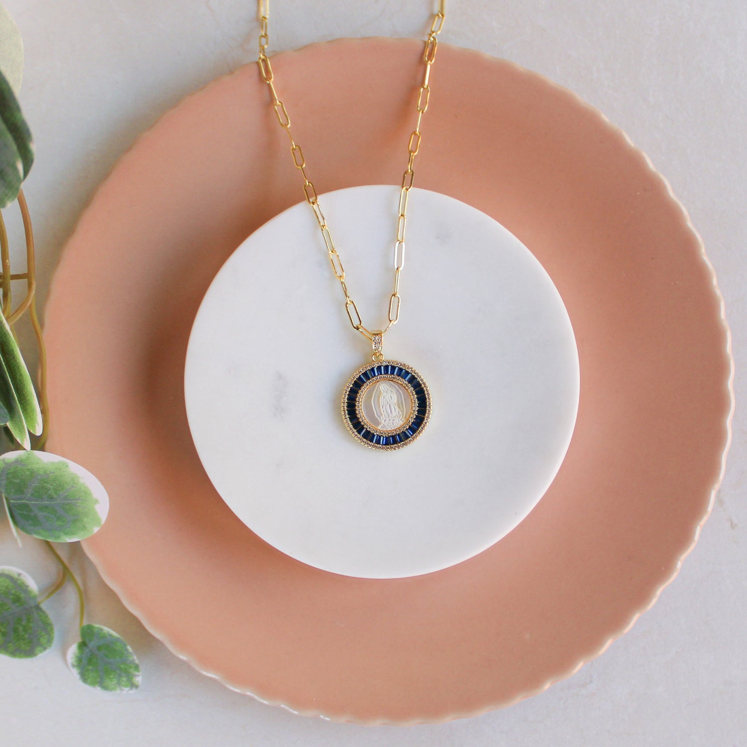 Lapis Guadalupe Necklace – Marian Pendant Gold Catholic Necklace