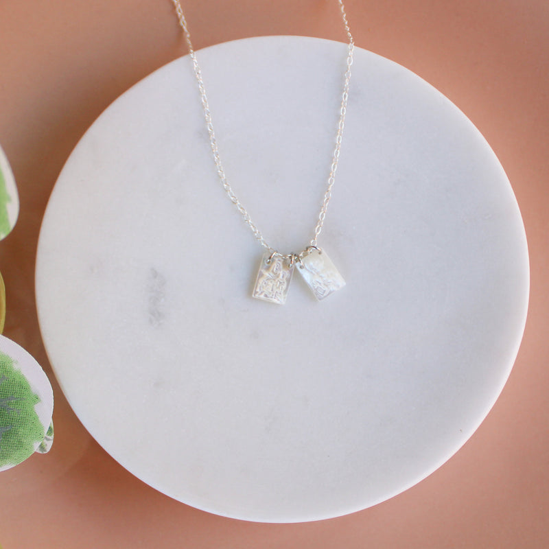 Mother of Pearl Scapular Necklace – Sterling Silver Marian Necklace