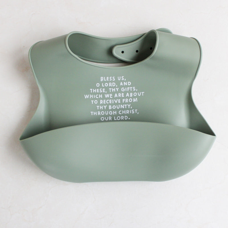 Meal Blessing Silicone Bib: Sage Green