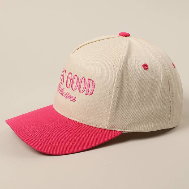 God Is Good All The Time Embroidery Trucker Hat: HOT PINK / ONE SIZE - Shepherd Me Shop