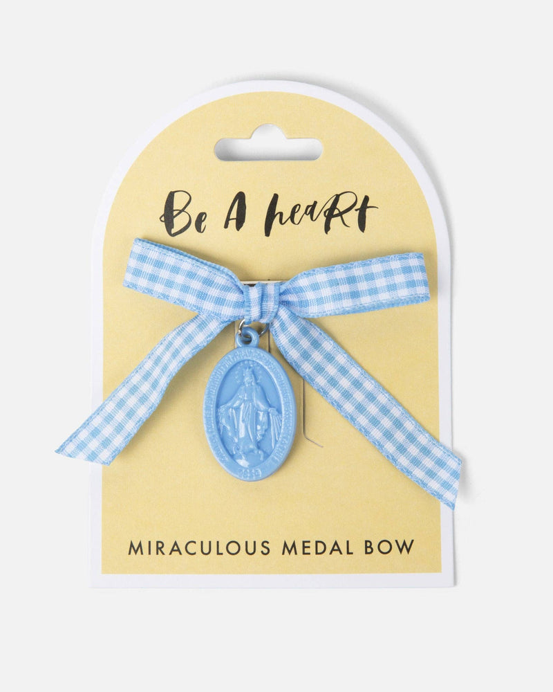 Miraculous Medal Blue Gingham Bow