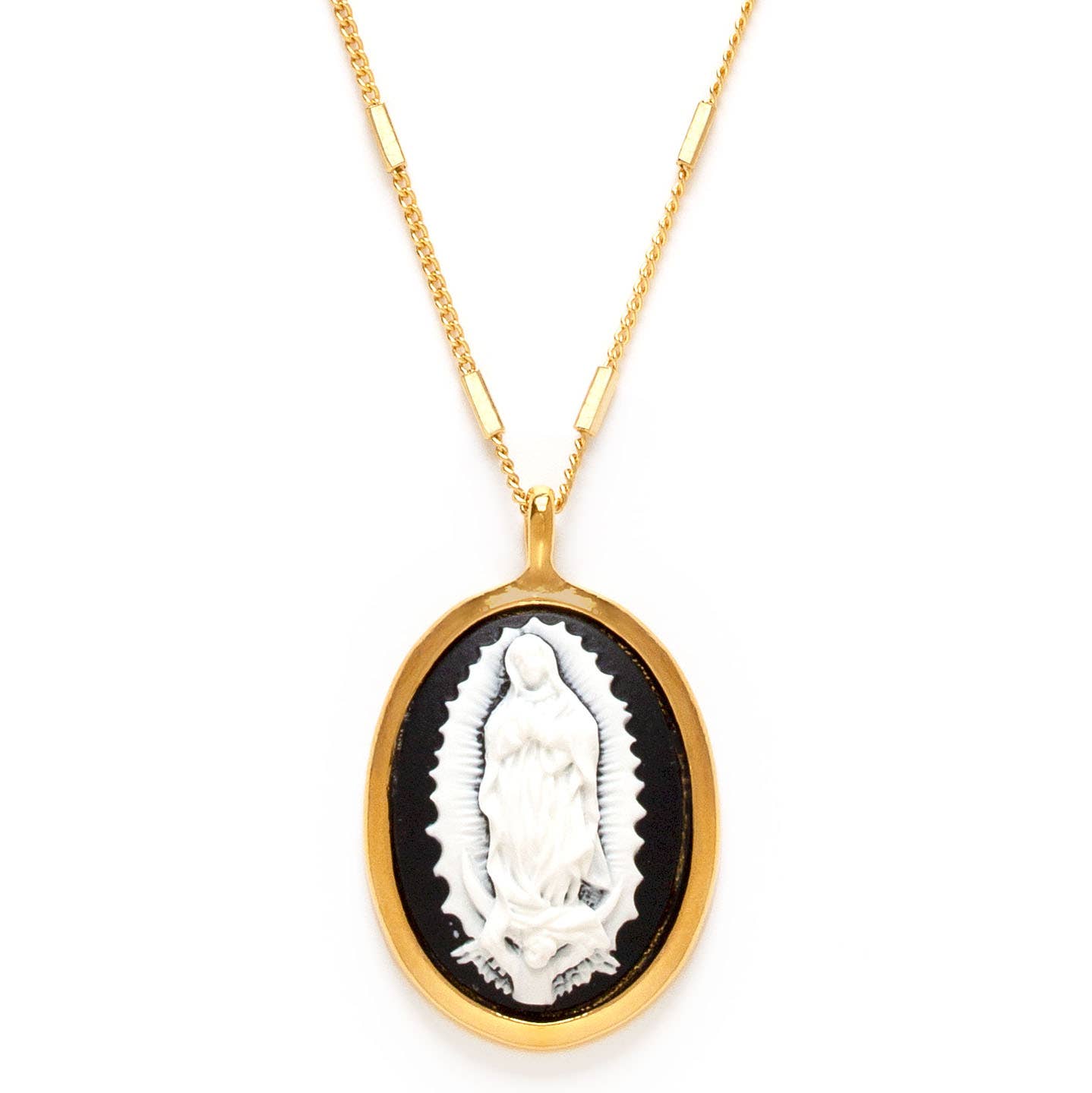 Virgin of Guadalupe Vintage Cameo Necklace: Black