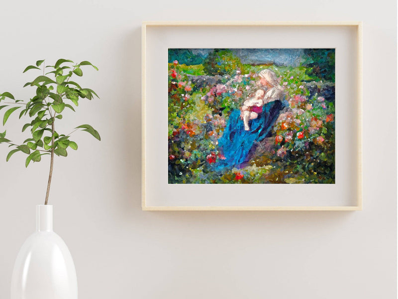Our Lady Among the Flowers Catholic Art Print - Shepherd Me Shop