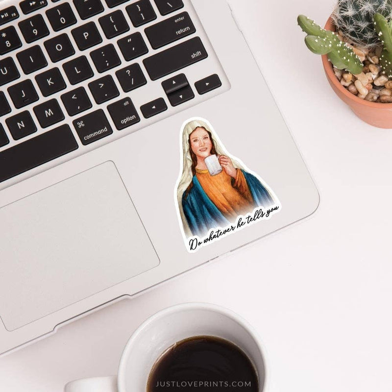 Mary "Sipping with the Saints" Sticker - Shepherd Me Shop