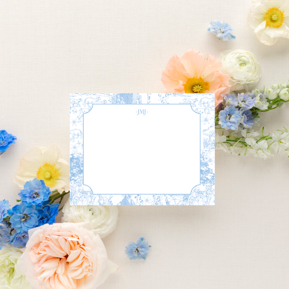 Catholic French Toile, Stationery Set, Pack of 10: Blue - Shepherd Me Shop