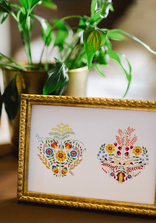 Folk Art Sacred and Immaculate Hearts Print: 5x7