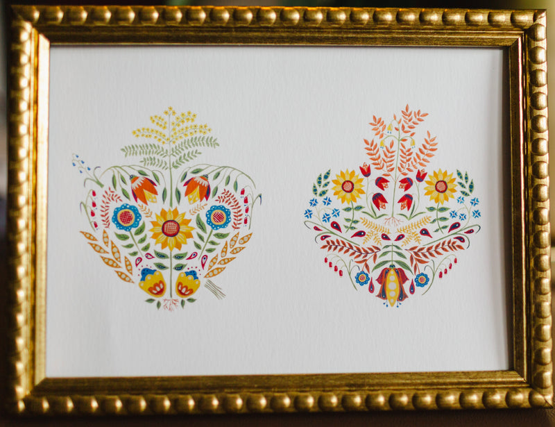 Folk Art Sacred and Immaculate Hearts Print: 5x7