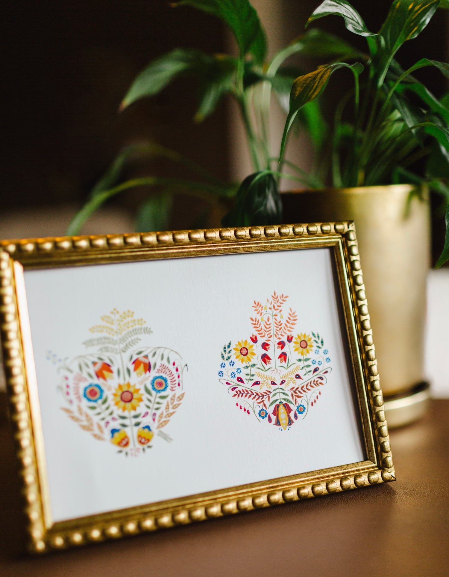 Folk Art Sacred and Immaculate Hearts Print: 5x7