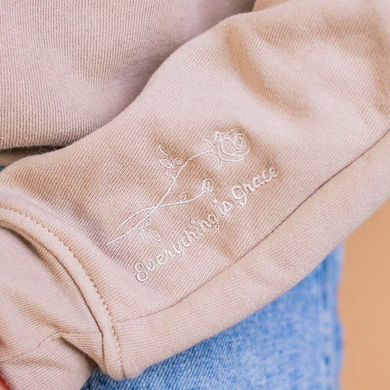 The Thérèse Catholic Zip-Up Sweatshirt – Inspired by St. Thérèse of Lisieux: Tan