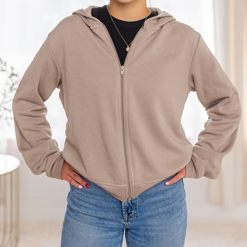 The Thérèse Catholic Zip-Up Sweatshirt – Inspired by St. Thérèse of Lisieux: Tan